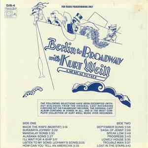Kurt Weill - Berlin To Broadway With Kurt Weill, A Musical Voyage